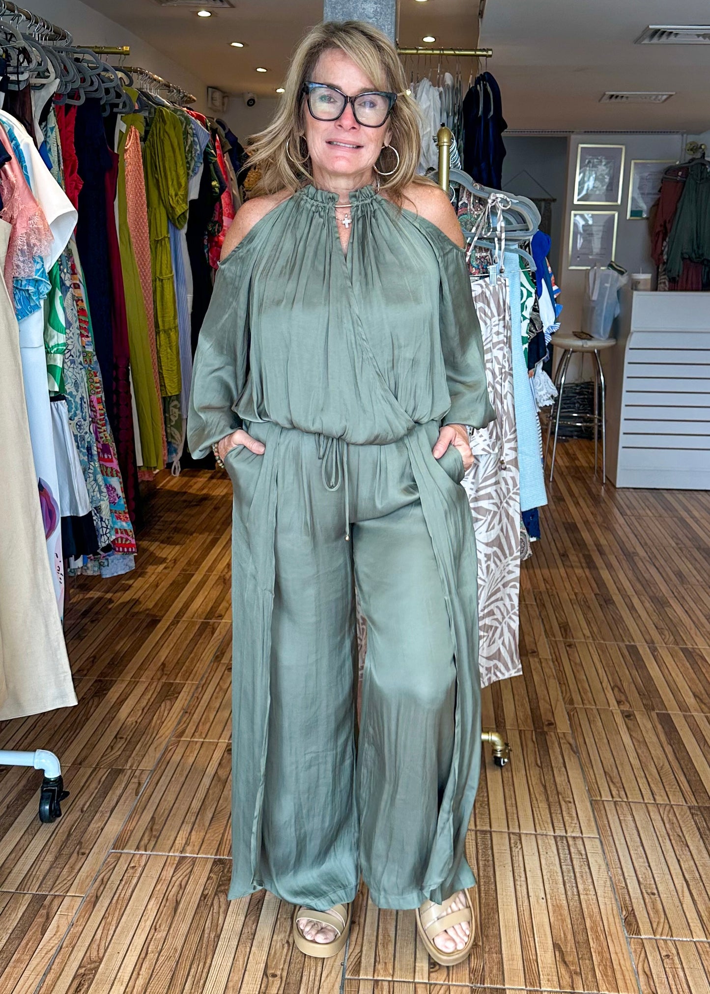 Samantha Silky Olive Green Set