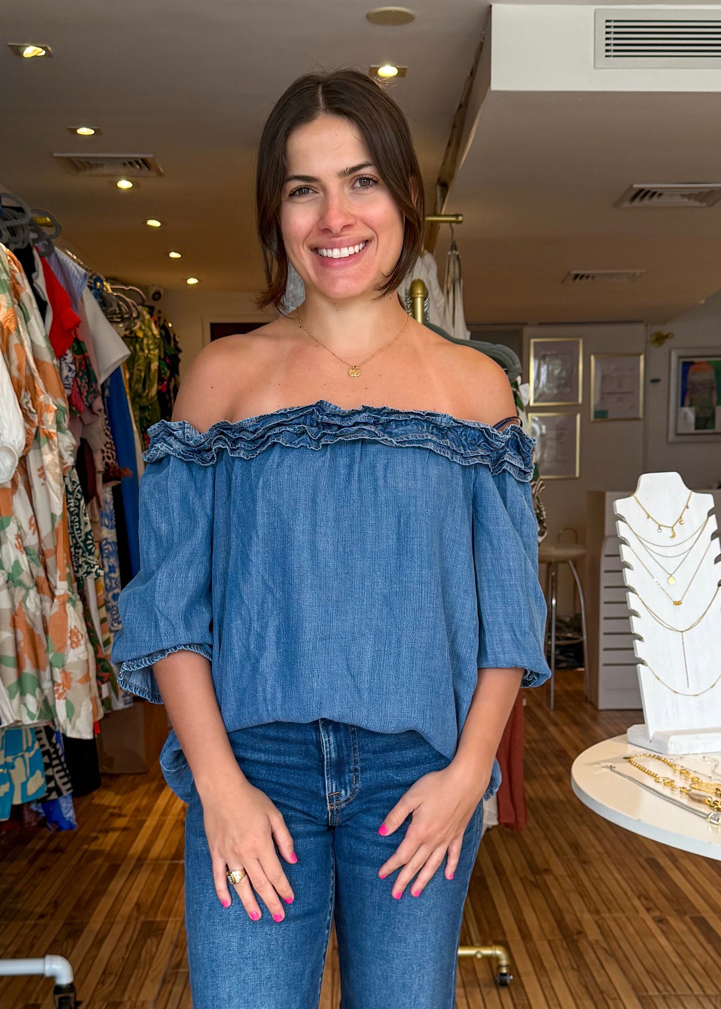 Diana Denim Blue Off the Shoulder Top