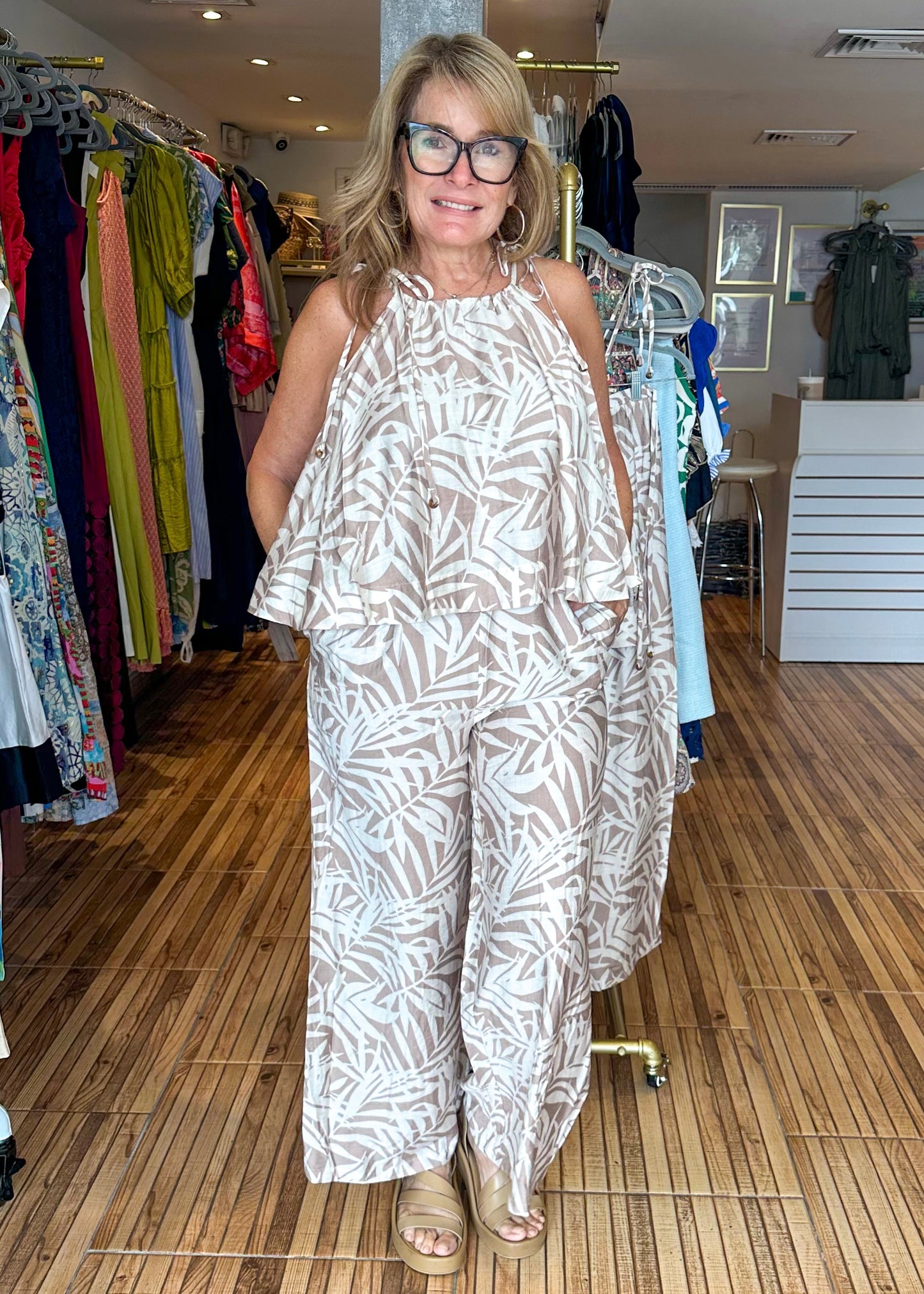 Diana Light Taupe Botanical Leaf Print Set