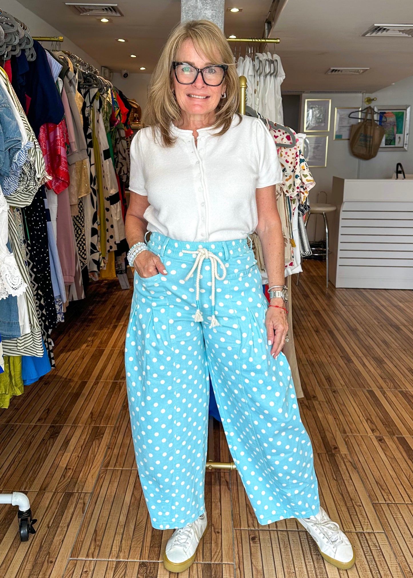 Tina Turquoise Polkadot Pants