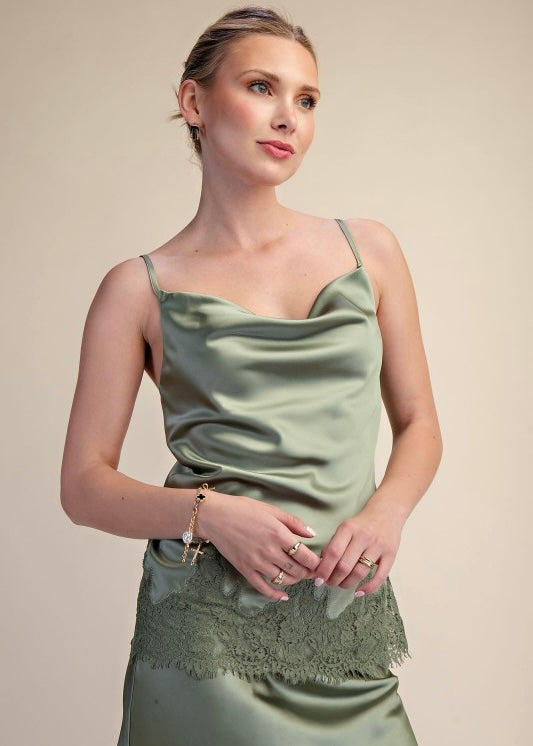 Sandy Sage Lace Trim Top