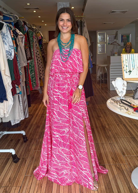 Fabiola Fuchsia Santorini Strapless Maxi Dress