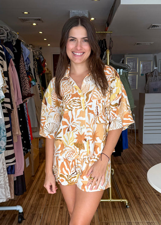 Andrea Orange Leaf Print Set