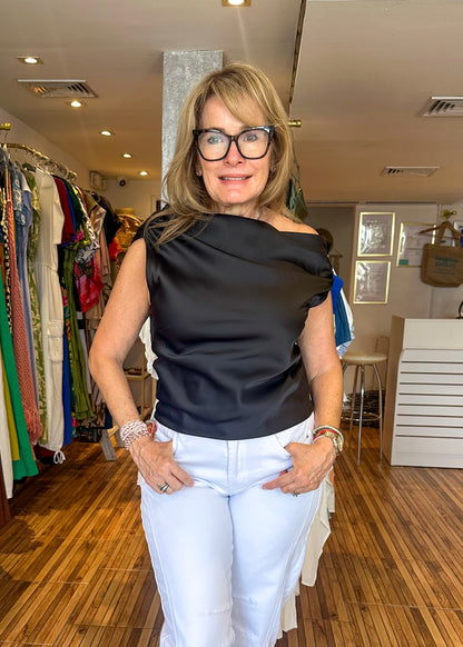 Nancy Black Satin Top