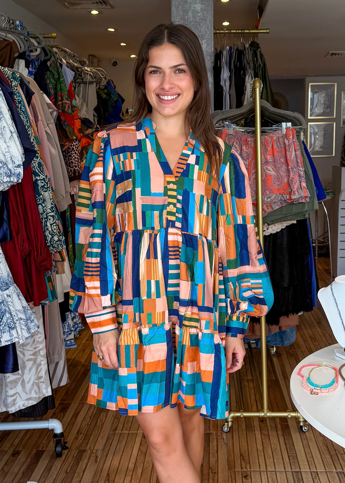 Monica Colorful Print Short Dress