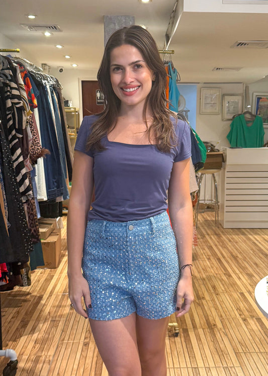Serena Blue Denim Sequin Shorts