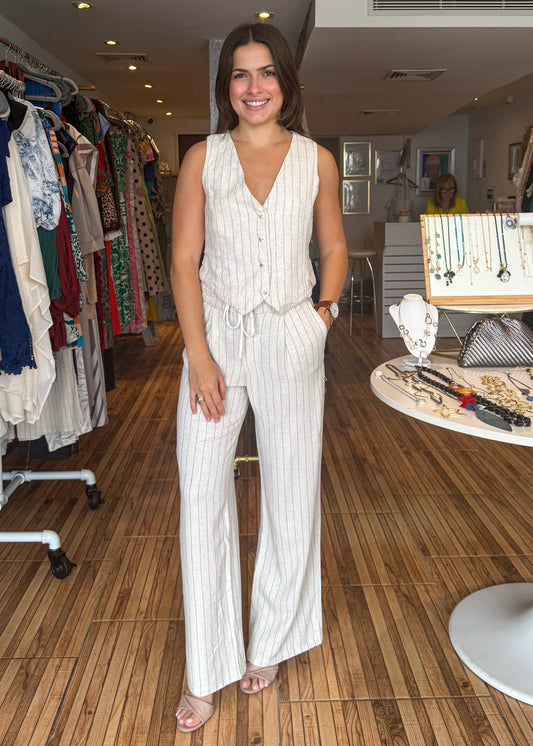Samantha Striped Linen Vest & Wide Leg Set