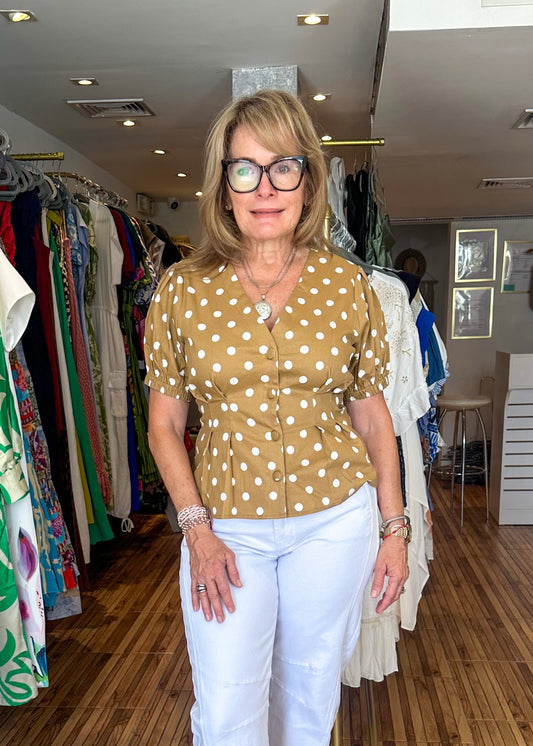 Brenda Beige Polkadot Top