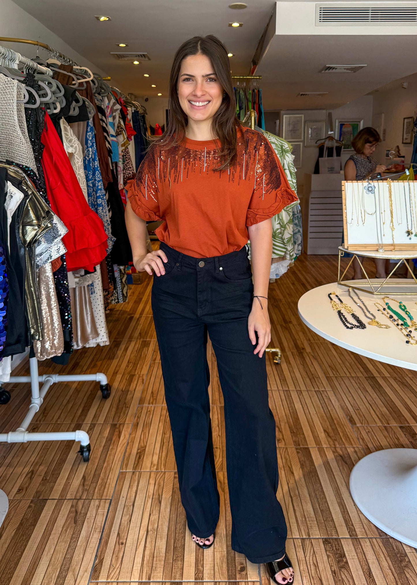 Rita Rust Sequin Top