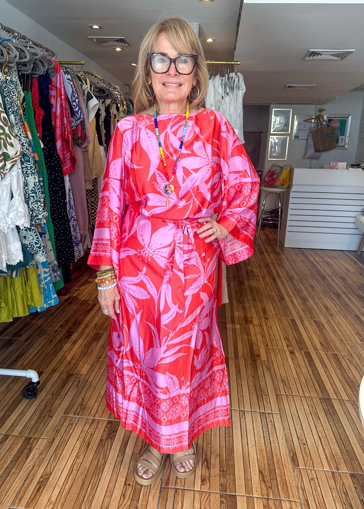 Fiona Red & Pink Color Block Maxi Dress