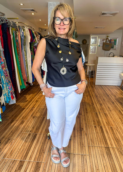 Nancy Black Satin Top