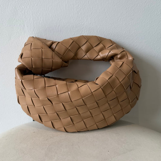 Taupe Weave Pattern Knot Clutch Bag