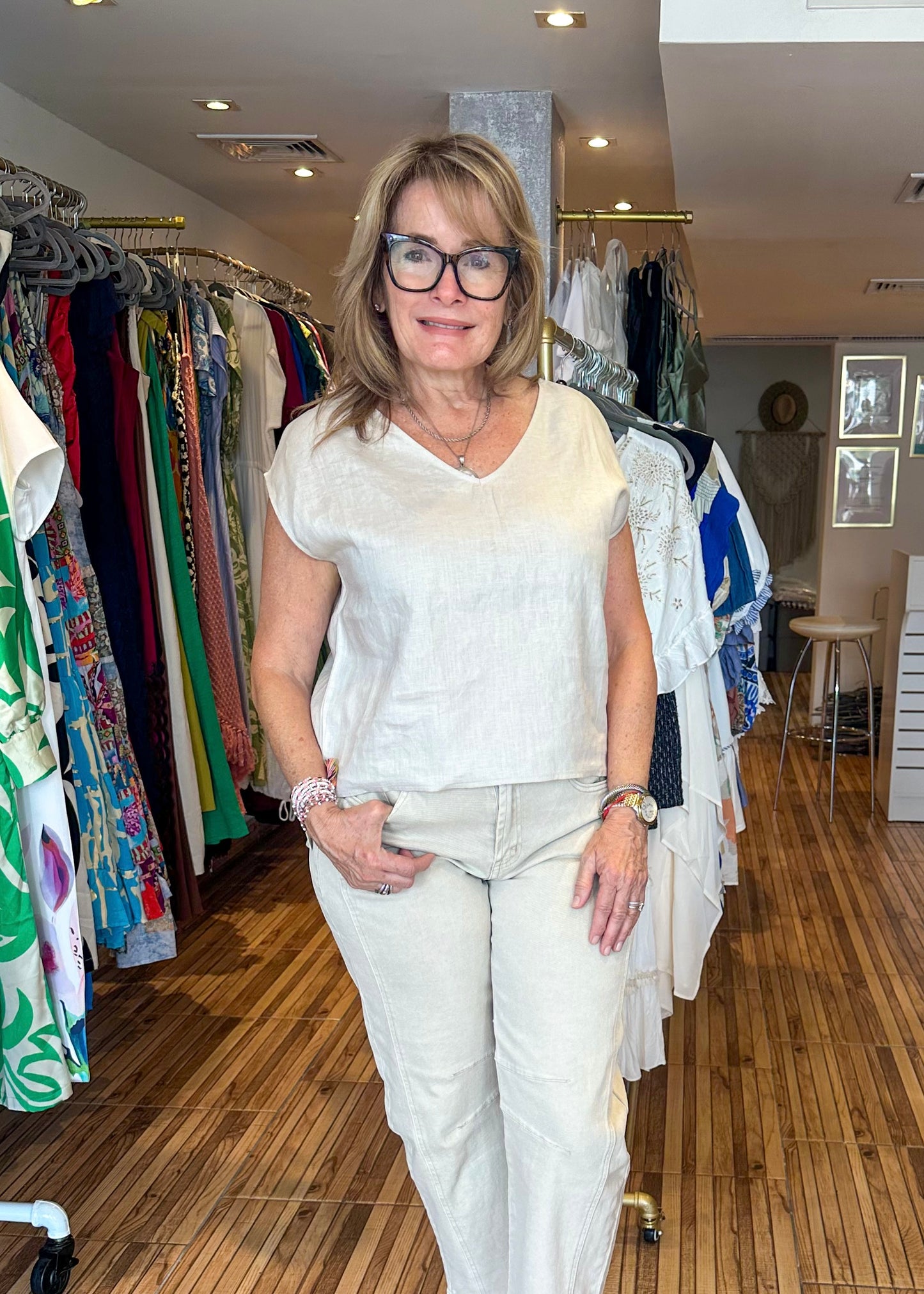 Lisa Linen Short Sleeve Top