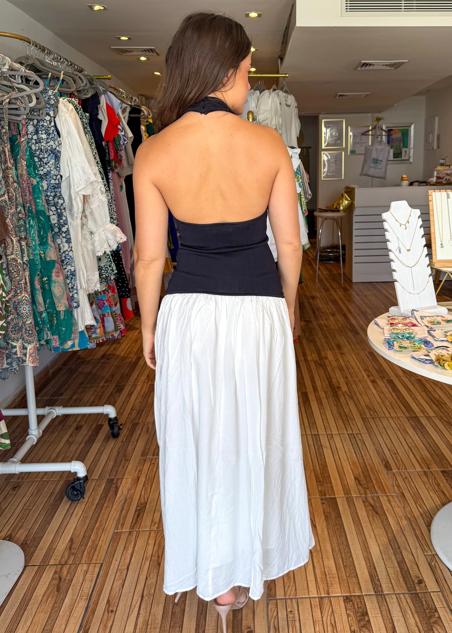 Lily Black & White Drop Waist Maxi Dress