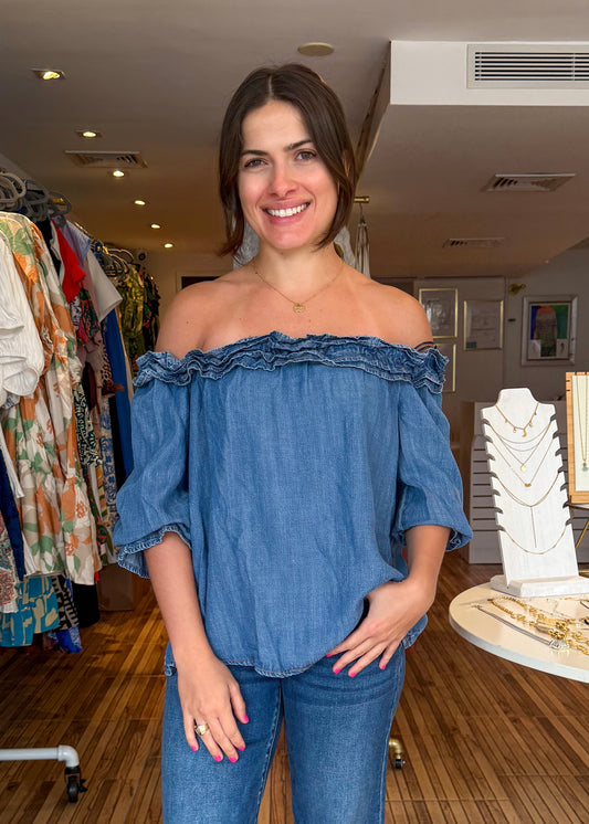 Diana Denim Blue Off the Shoulder Top
