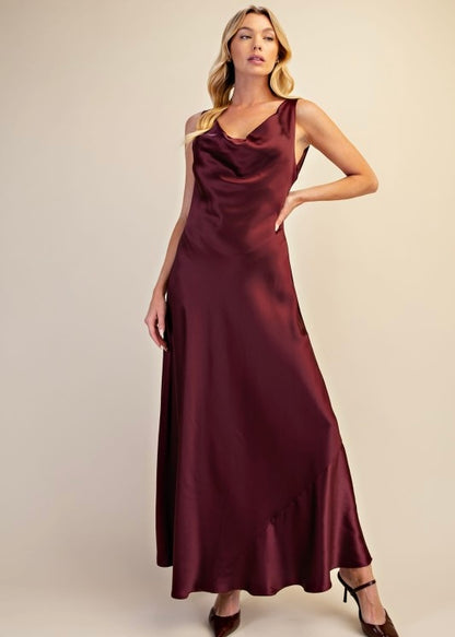 Veronica Burgundy Cowl Neck Maxi Dress