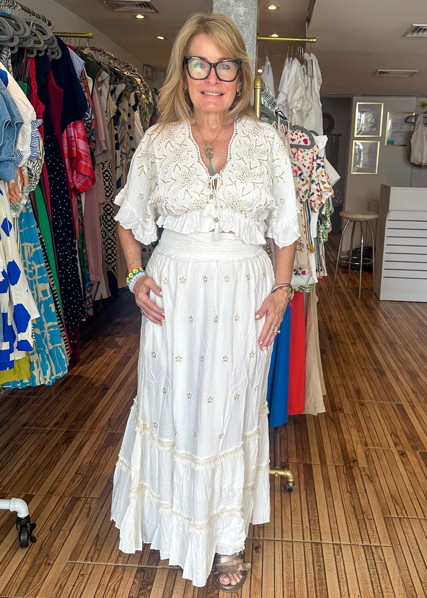 Carrie Off White Embroidered Two Piece Set