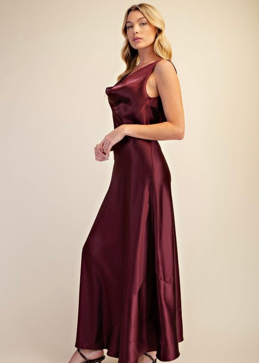 Veronica Burgundy Cowl Neck Maxi Dress