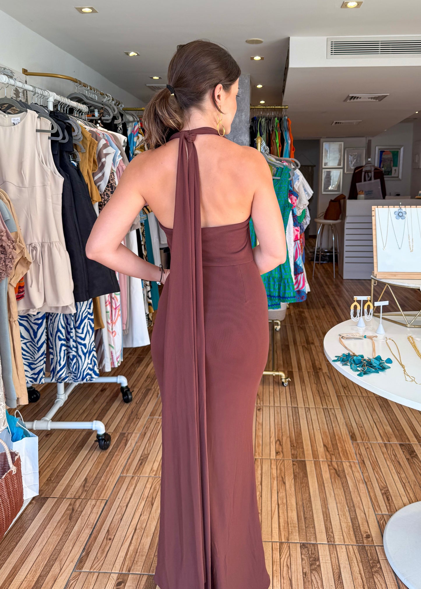 Lauren Brown Maxi Dress ￼