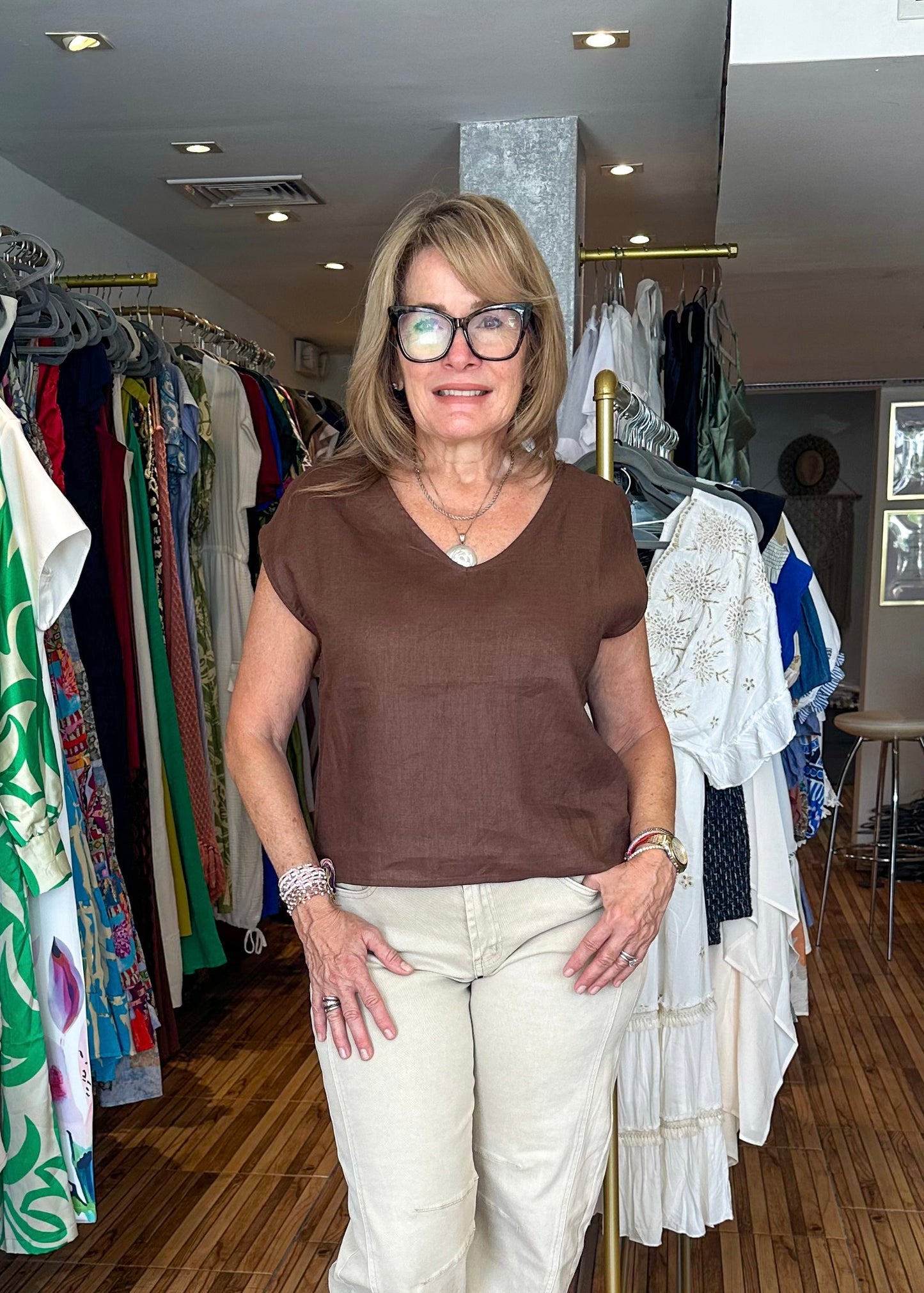 Lisa Linen Short Sleeve Top