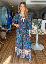 Load image into Gallery viewer, Carmen Navy Print Maxi Dress
