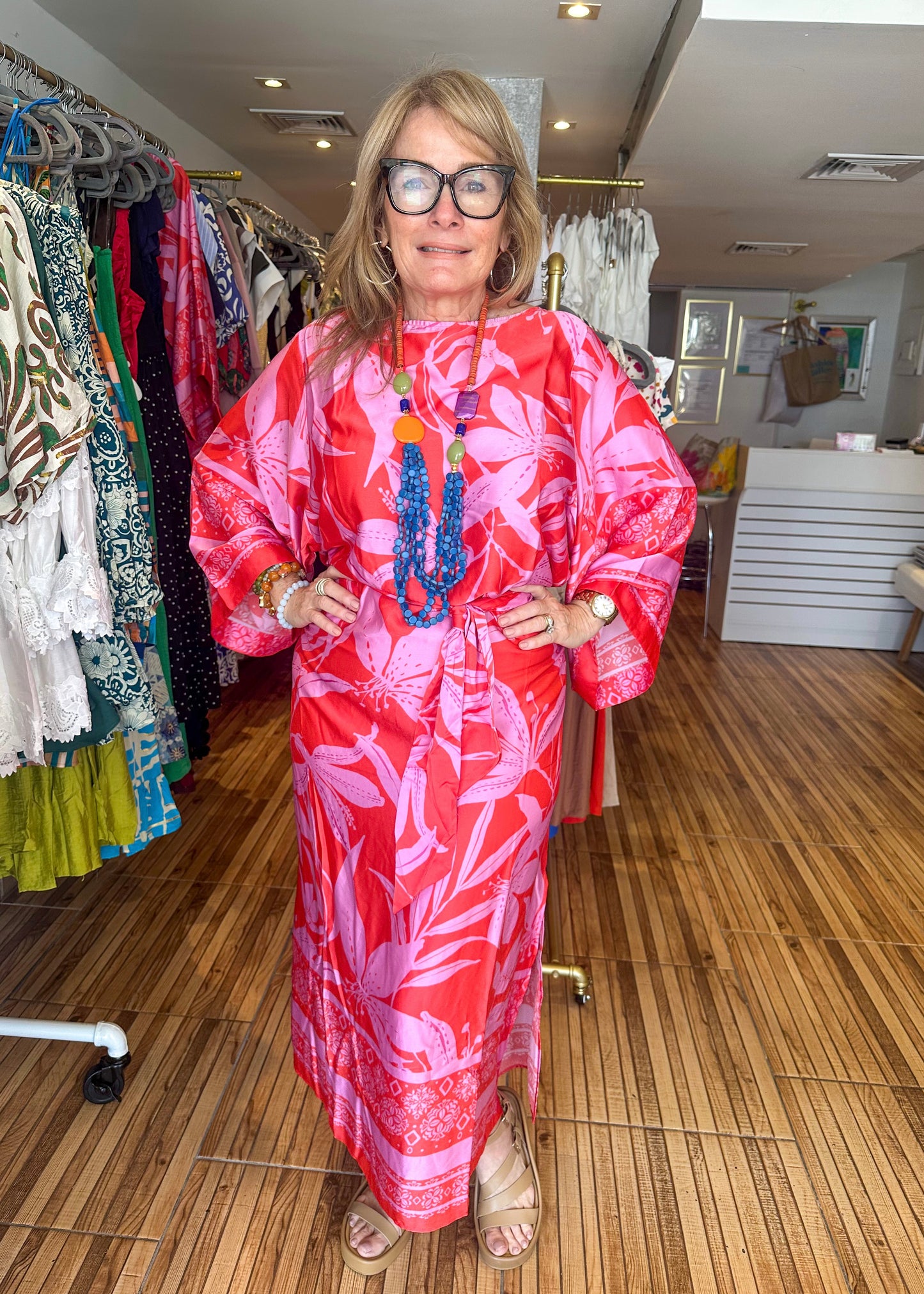 Fiona Red & Pink Color Block Maxi Dress