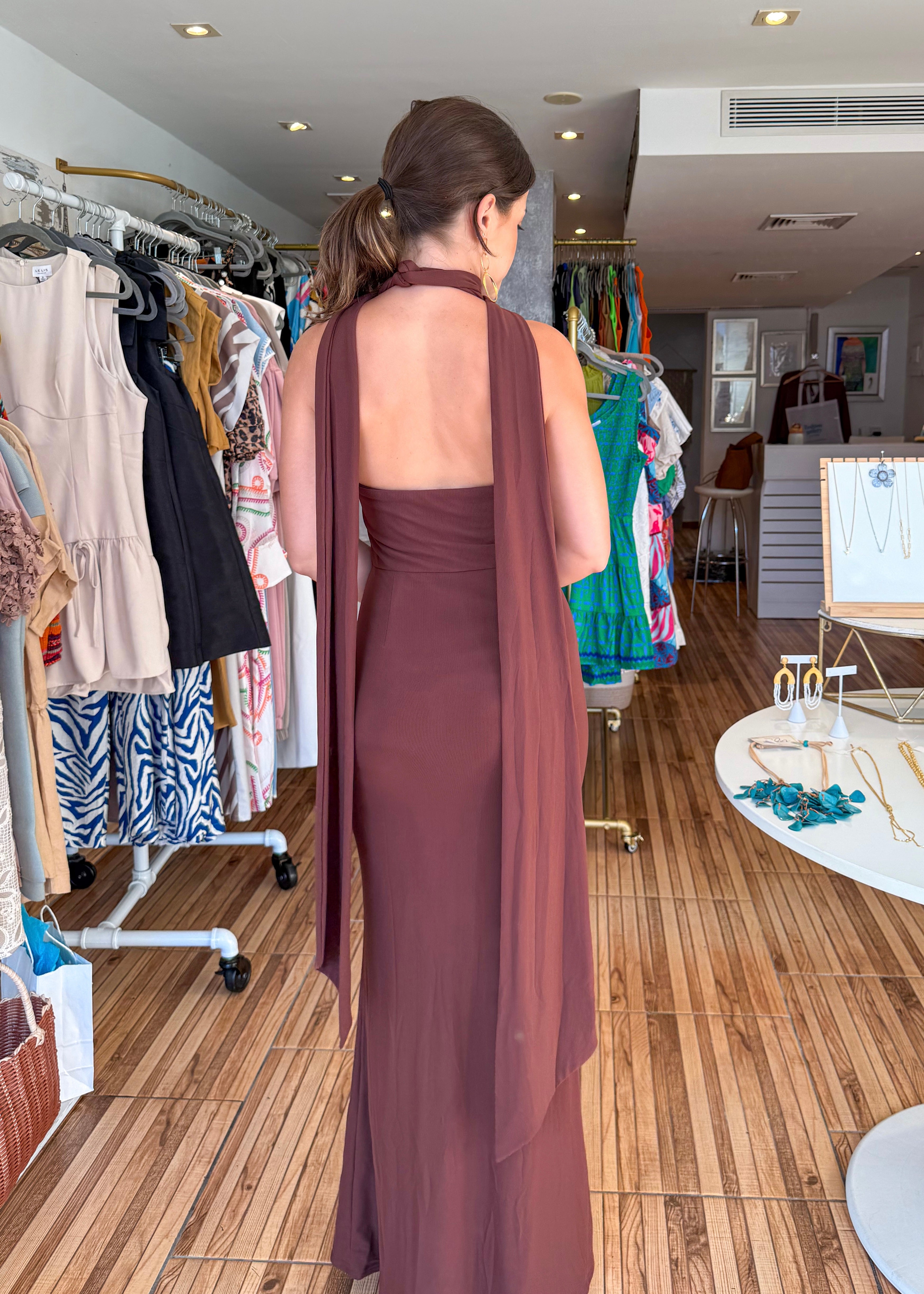 Lauren Brown Maxi Dress ￼