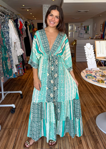 Valeria Turquoise Mix Maxi Dress