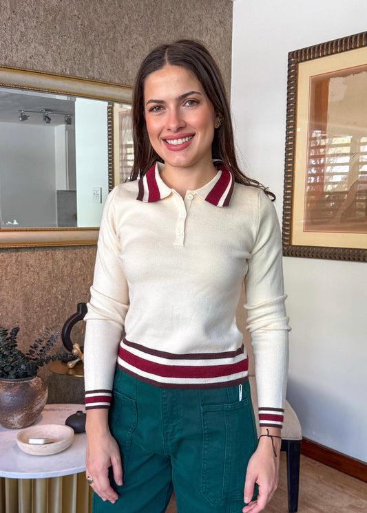 Ciara Cream & Burgundy Sweater