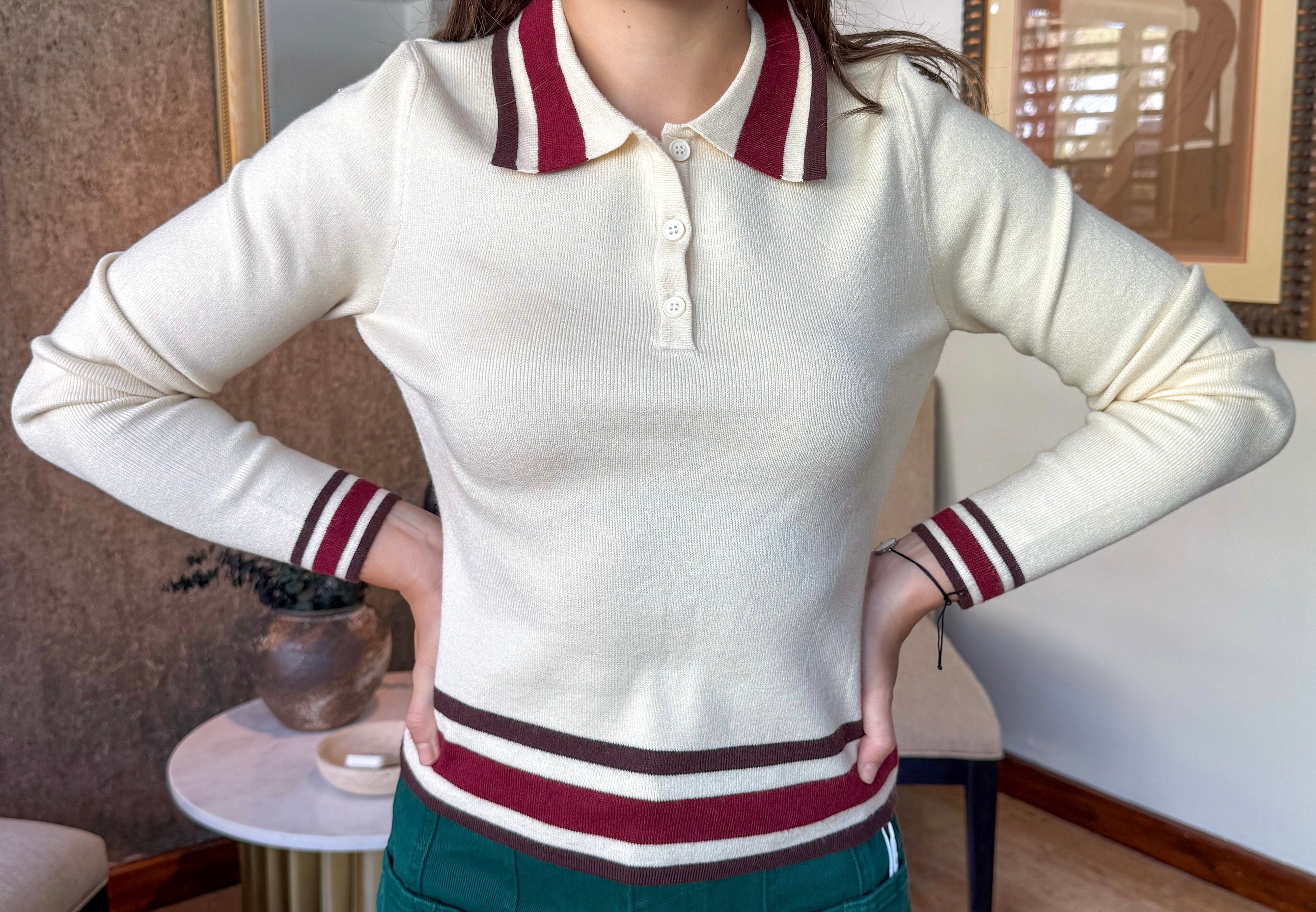 Ciara Cream & Burgundy Sweater