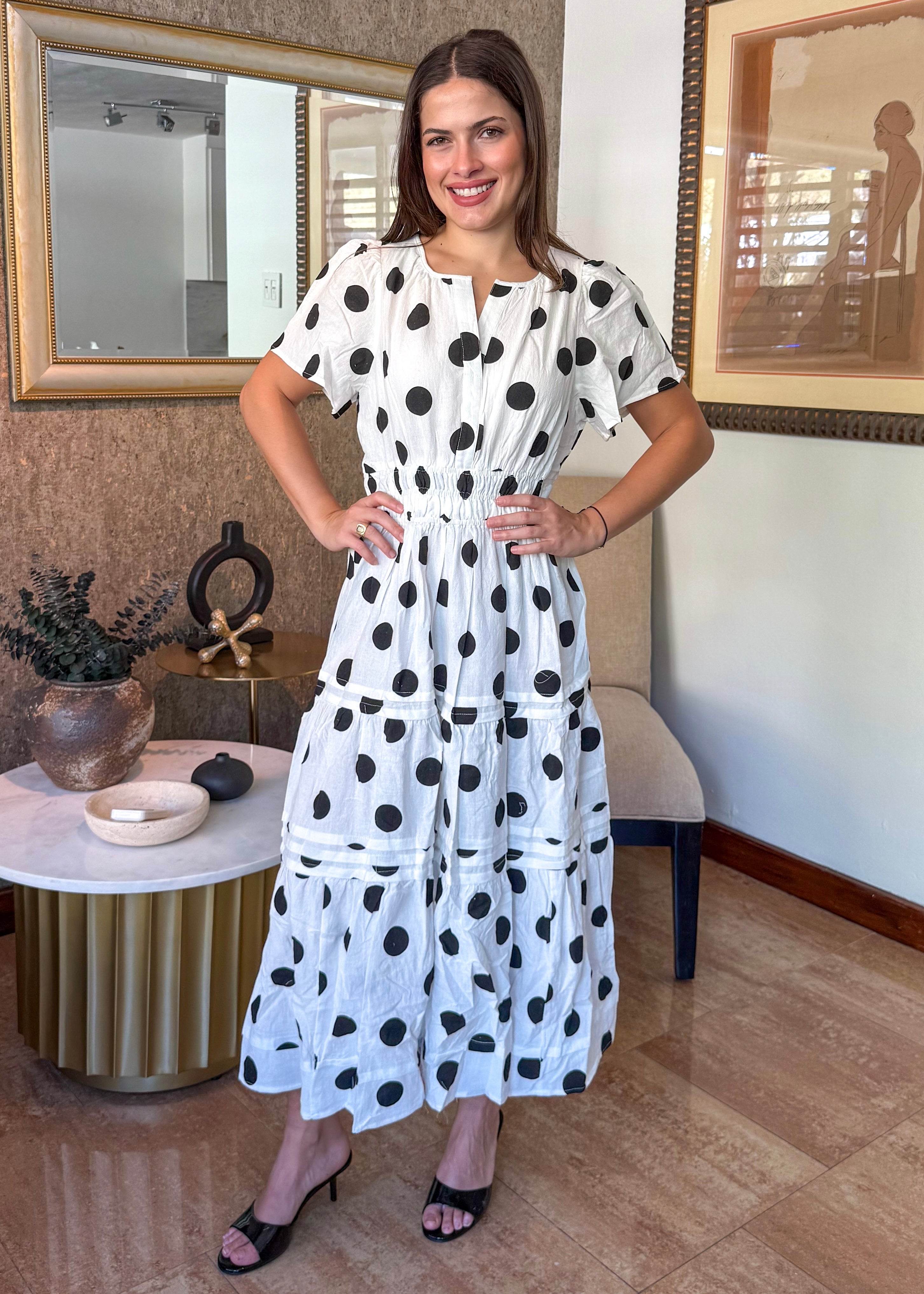 Olivia Off White Polka Dot Maxi Dress