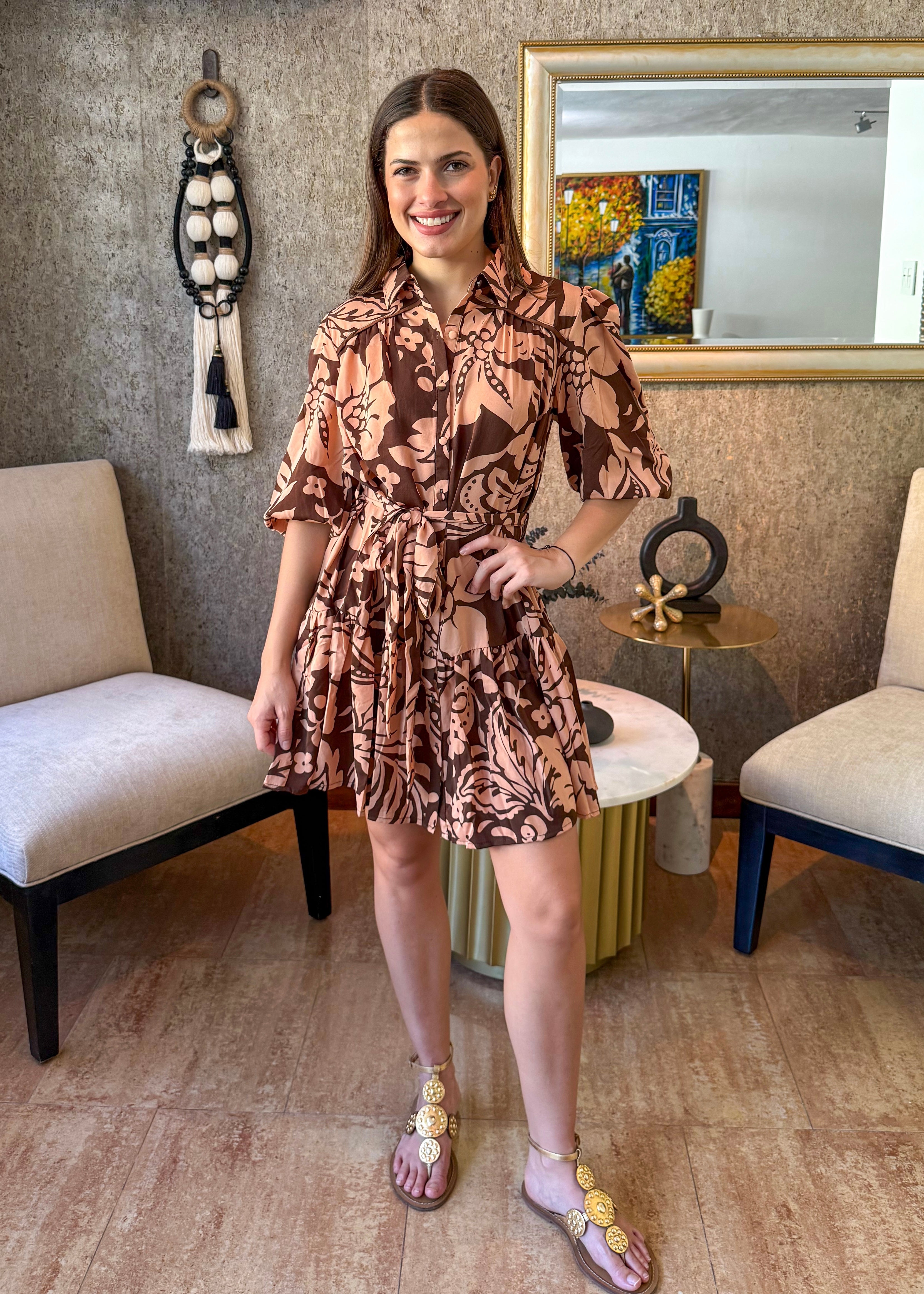 Beatrice Brown Mix Short Dress