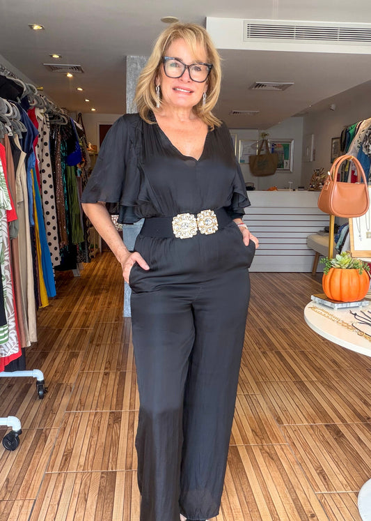 Olivia Black Satin Jumpsuit