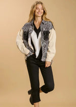 Load image into Gallery viewer, Animal print and sequin details jacket with chest pockets and fringe high low scoop.
