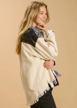 Load image into Gallery viewer, Animal print and sequin details jacket with chest pockets and fringe high low scoop.

