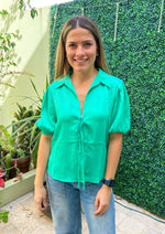 Load image into Gallery viewer, Turquoise short sleeve top ties in the front
