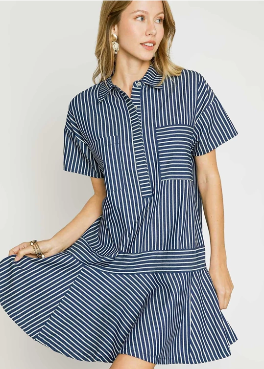 Nidia Navy Stripe Short Dress