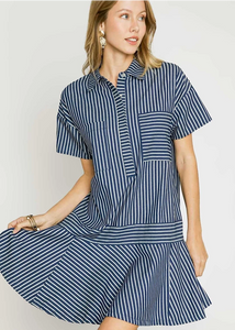 Nidia Navy Stripe Short Dress