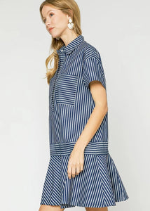 Nidia Navy Stripe Short Dress