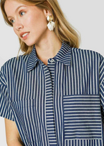 Load image into Gallery viewer, Nidia Navy Stripe Short Dress
