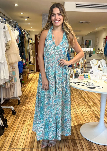 Mint print tiered maxi dress.&nbsp;