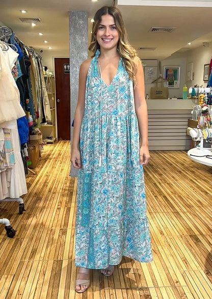 Mint print tiered maxi dress.&nbsp;