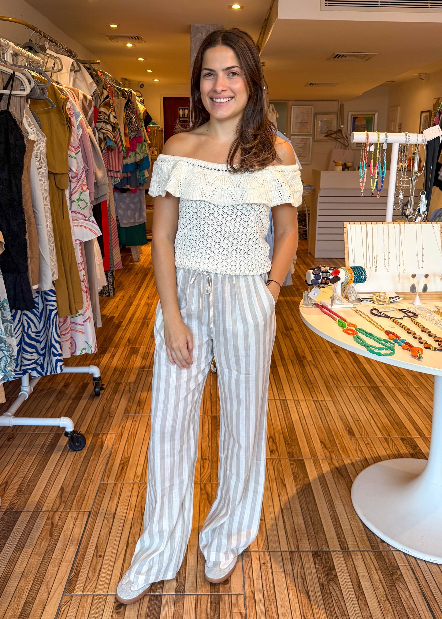 Ana Taupe Striped Pants