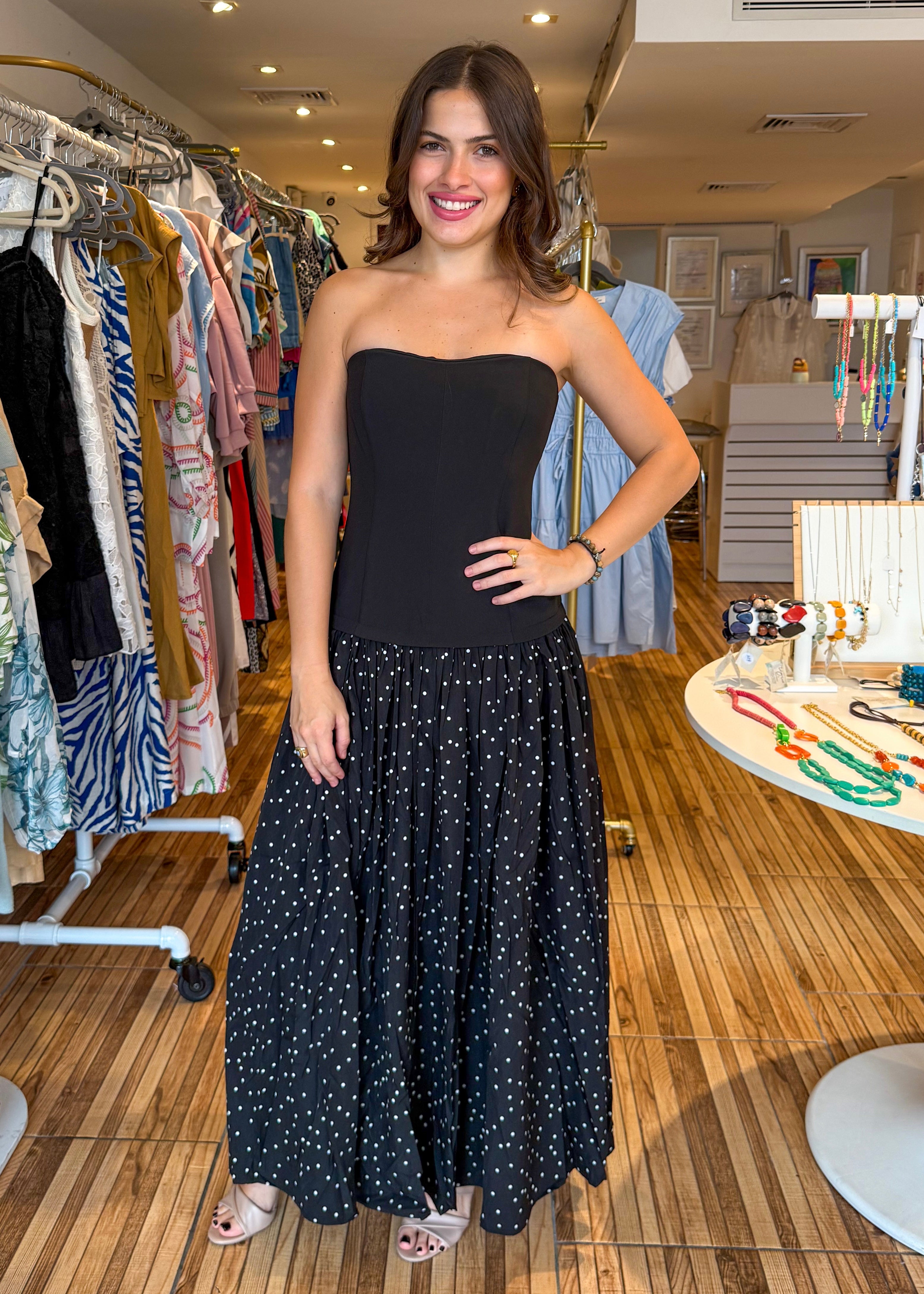 Brenda Black Polkadot Maxi Dress