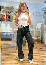 Load image into Gallery viewer, High waisted straight leg cargo pants with side pockets and back pockets.
