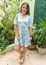 Load image into Gallery viewer, “Rachel” Blue Print Short Dress
