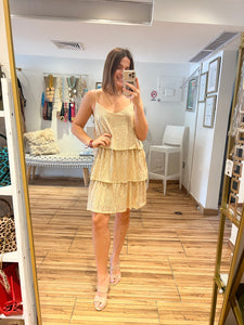 “Lola” Gold Tiered Short Dress