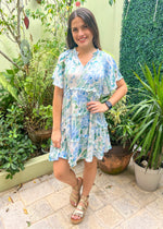 Load image into Gallery viewer, “Rachel” Blue Print Short Dress
